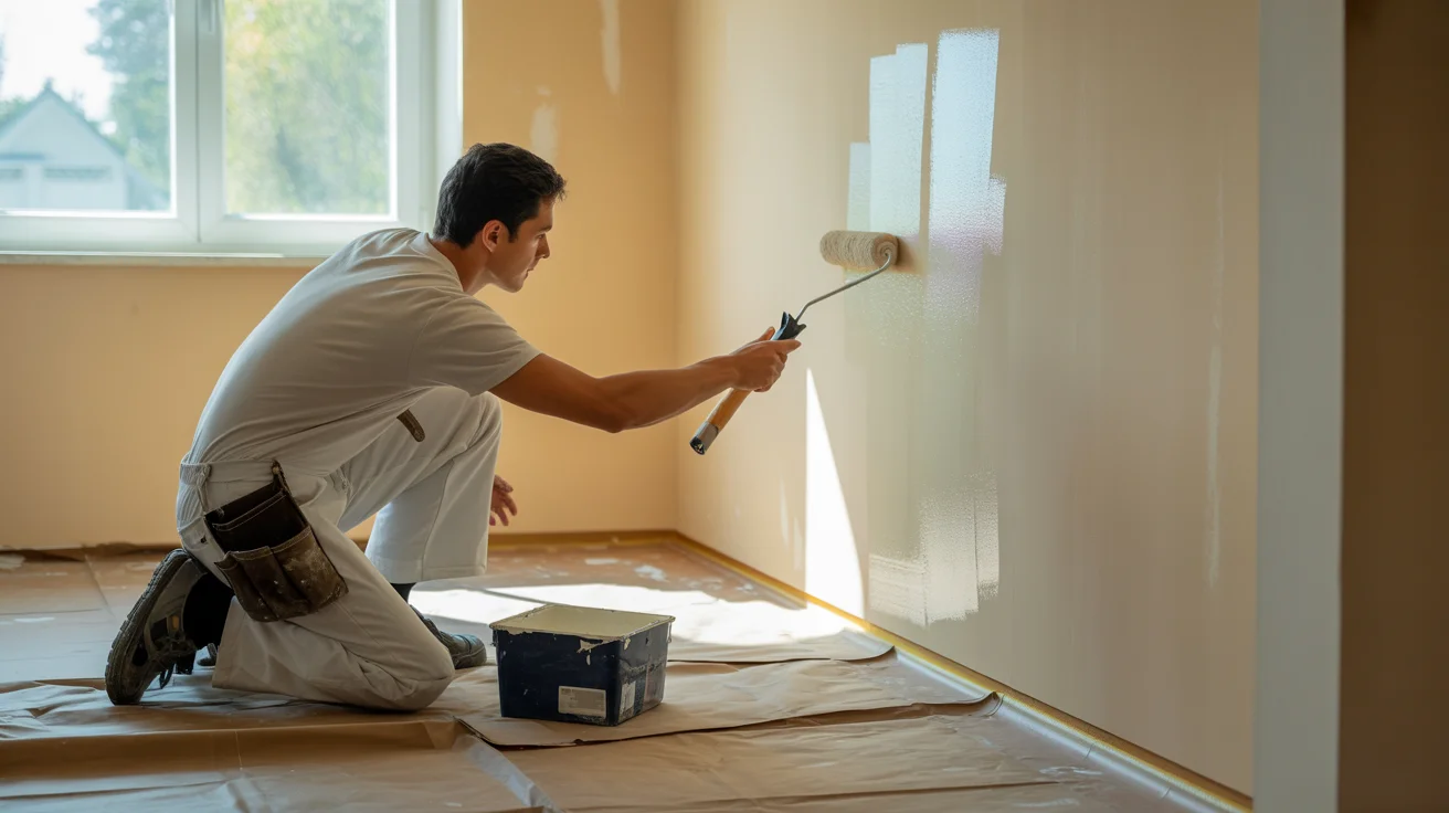 Interior paint colors previewed on a living room wall