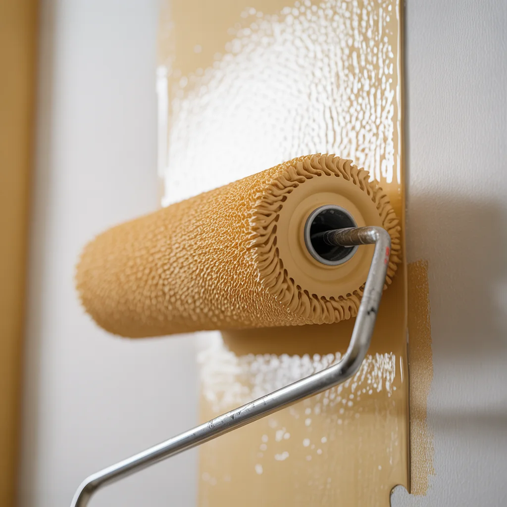 Painter rolling a wall with a textured finish