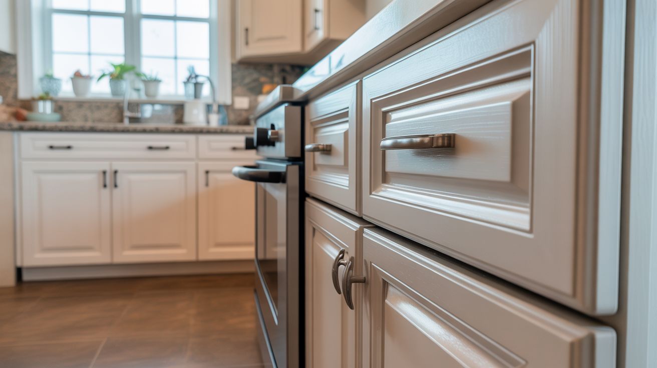 Freshly refinished white kitchen cabinets in a Tampa Bay home