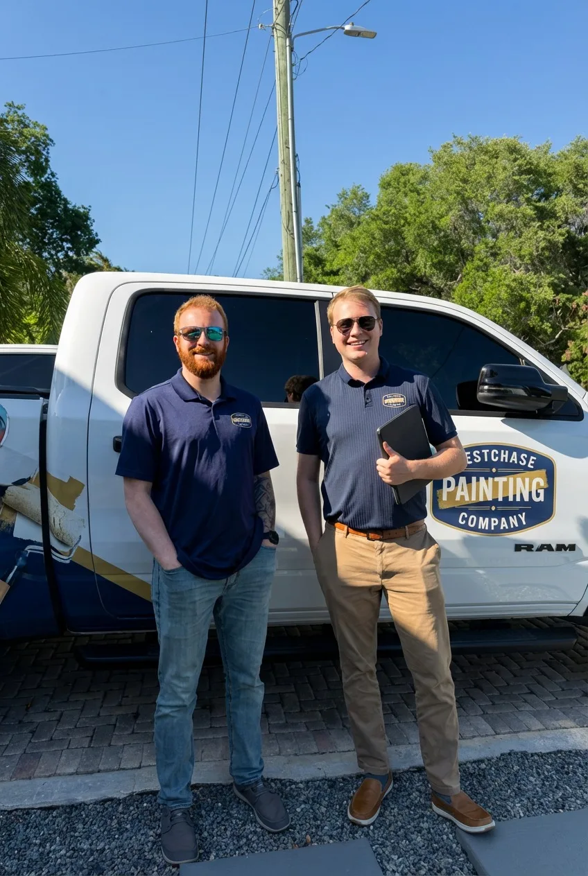 Will Hamilton (right) and John Tortorich (left) on-site with the Westchase Painting Company truck